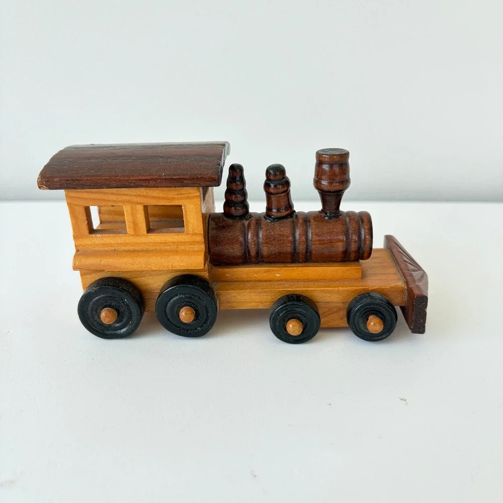 Pancho Hand Carved Wooden Locomotive Train Engine Toy Natural Two Tone Decor